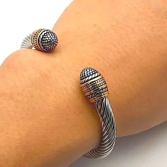 Luxury Stainless Steel Bangle Bracelet Gold & Sterling Silver Plated - Picture 2 of 6